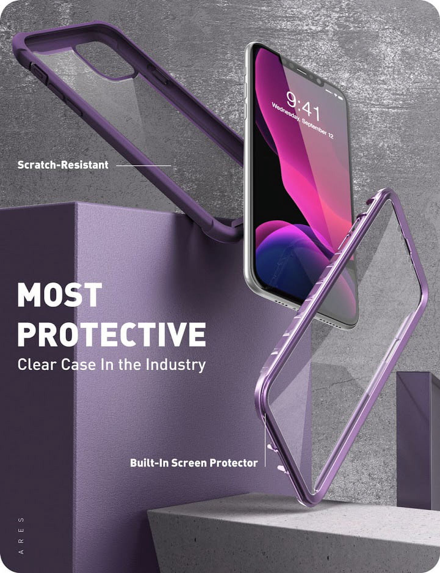 i-Blason Ares Case for iPhone 11 Pro Max 2019 Release, Dual Layer Rugged Clear Bumper Case with Built-in Screen Protector (Purple)