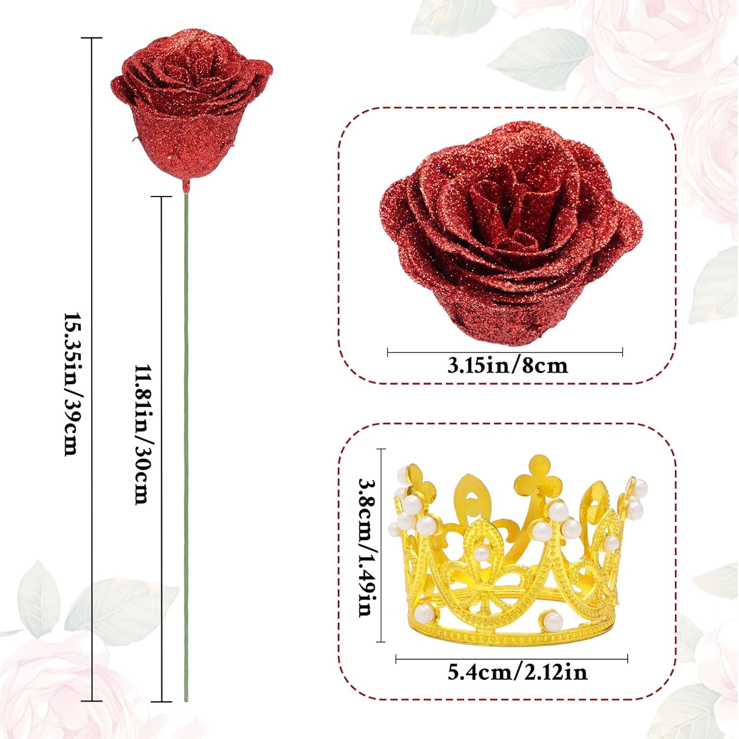 Waipfaru Glitter Roses Bouquet,24pcs Artificial Rose Flower,DIY Glitter Everlasting Rose Bouquet with Stem for Graduation,Engagement,Anniversary,Wedding