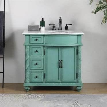36 in. Carrara White Marble Top Single Sink Bathroom Vanity