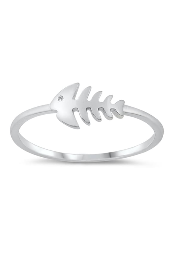 Fish Skeleton Bones Ring .925 Sterling Silver Band Jewelry Female Male Unisex Size 8