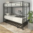 thumbnail image 3 of Twin Over Twin Bunk Bed with Trundle, Metal Twin Bed Frame, Bunk Beds with Safety Ladder and Guard Rail, Space Saving Bed Furniture for Teens Guest Room, No Box Spring Needed, Black, TE740, 3 of 10