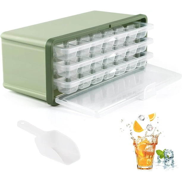 Ice Cube Trays with Lid and Bin, 3 Pack Plastic Ice Cube Tray Molds