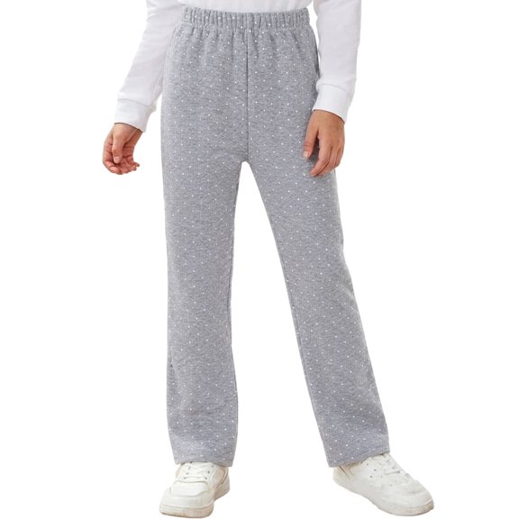 Samdudou Sweatpants for Girls Polka Dot Lounge Pants High Waisted Straight Leg Casual Track Trousers Elastic Waist Basic Bottoms Daily School Wear
