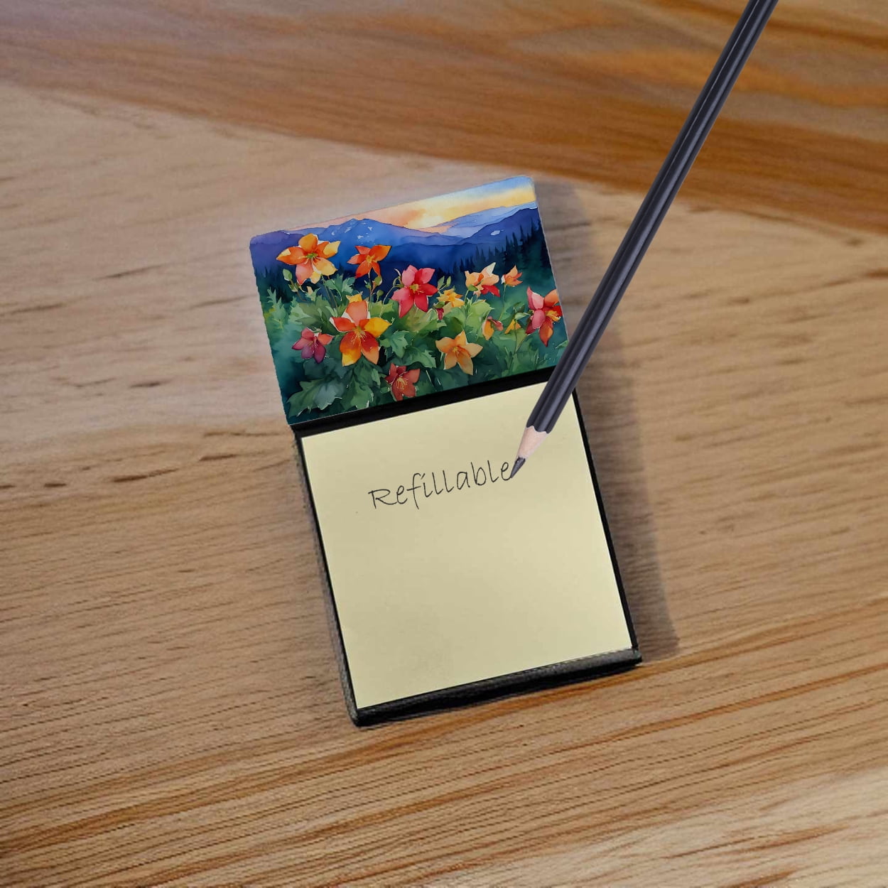 Colorado Rocky Mountain Columbine in Watercolor Sticky Note Holder 3.25 in x 5.25 in
