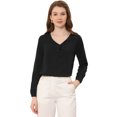 thumbnail image 1 of Blusa de Gasa Allegra K Manga Larga Cuello en V para Mujer Negro XS, 1 of 4