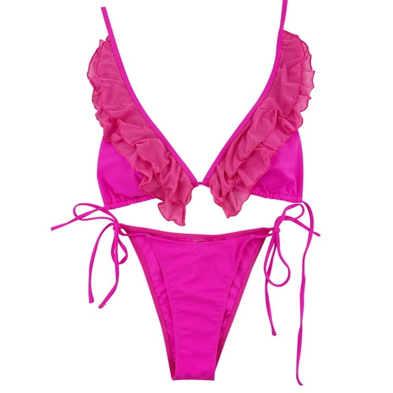 REORIAFEE Women Tankini Vintage Bathing Suit Two Piece Set Bra Swimwear Beachwear Hot Pink S