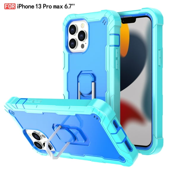 iPhone 13 Pro Max Case - Heavy Duty Hybrid Rugged Dual Layer Protective Shockproof Kickstand Cover with Ring Holder for Apple iPhone 13 Pro Max, M