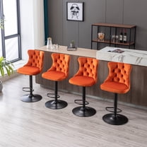 Swivel Velvet Barstools with Back Adjustable Seat Height from 25-33 Inch Tufted Counter Height Bar Chairs for Kitchen Island Dining Pub(Orange,Set of 4)