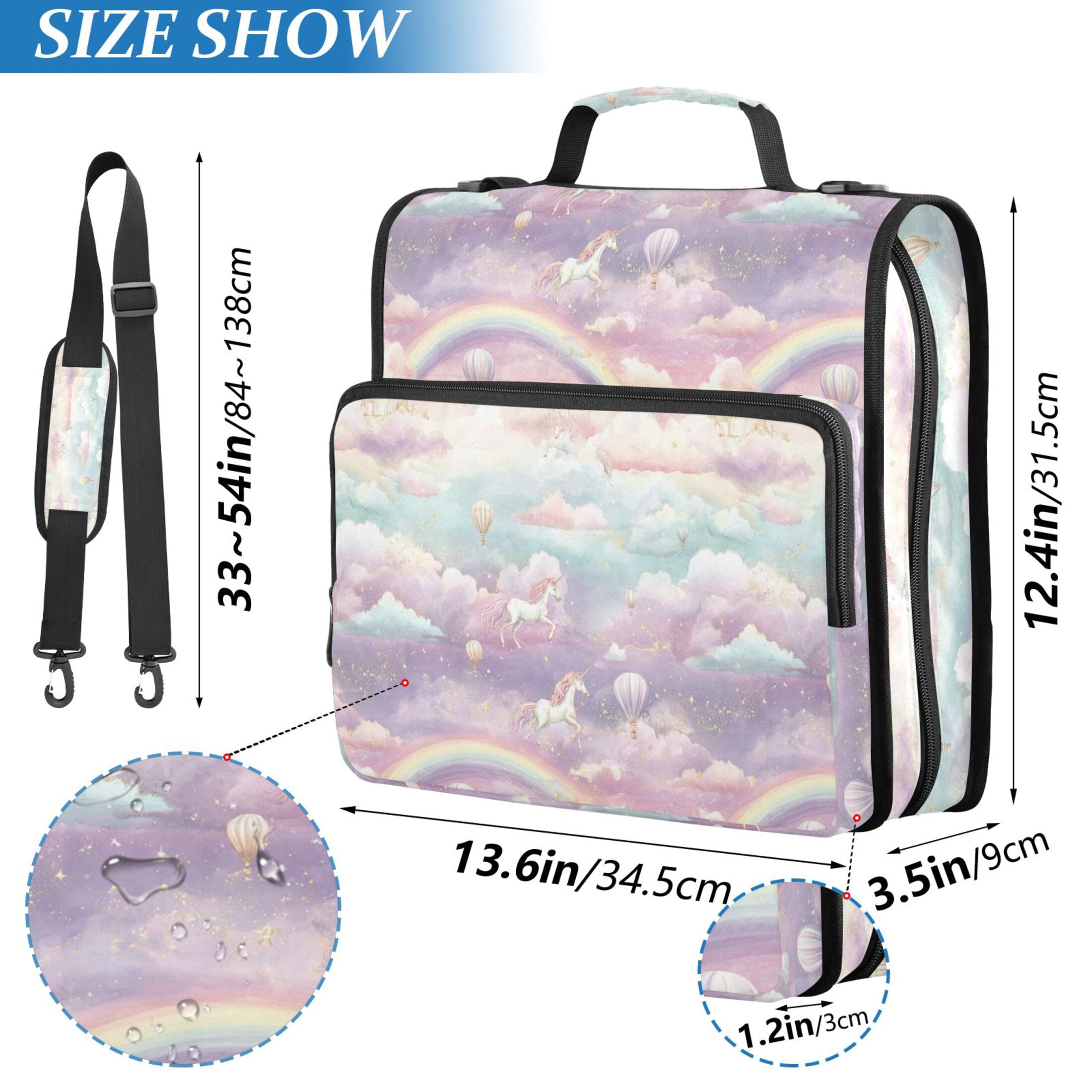Zipper Binder Cute Unicorn 1.5 Inch Binder Folder Bag with Shoulder Strap and Handle