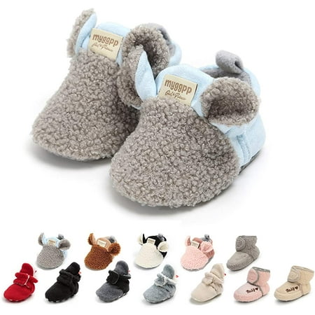 

QWZNDZGR Infant Baby Boys Girls Slippers Cozy Fleece Booties Soft Bottom Warm Cartoon Socks Newborn Crib Shoes
