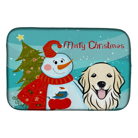Snowman with Golden Retriever Dish Drying Mat