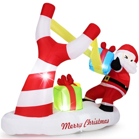 imerelez 7ft Inflatable Santa with Slingshot & Gift Boxes, 5 LED Lights Outdoor Christmas Decoration, Weather-Resistant Polyester with Ground Stakes