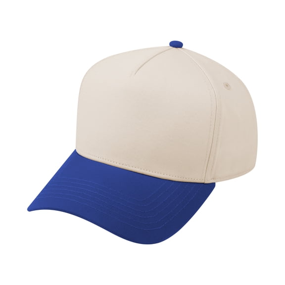 TOPTIE 5 Panel Trucker Cap Snapback Mid Profile Cotton Sun Hat Adult-Royal Blue Beige
