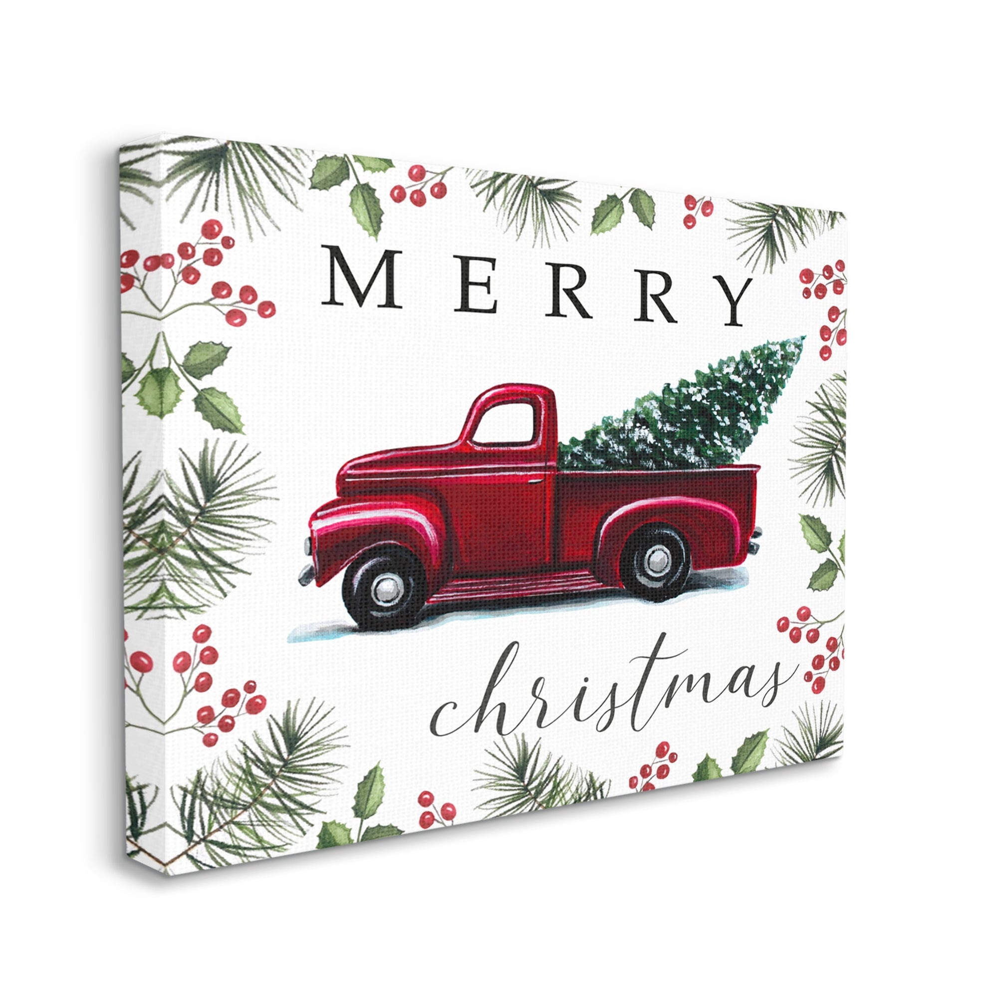 Stupell Industries Merry Christmas Traditional Red Truck Winter Holly Border, 48 x 36,Design by Elizabeth Tyndall