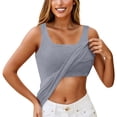 thumbnail image 4 of HOCIRET Tank Top with Built In Bra for Women Adjustable Spaghetti Strap Tops Solid Scoop Neck Padded Cami Shirt Y2k Layering Shapewear Light Gray One Size, 4 of 5