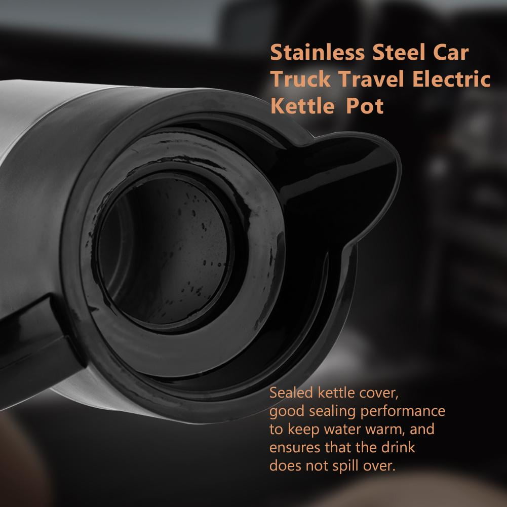 24V-Sliver Car Electric Kettle 1300ml Car Heated Water Cup 12V/24V Stainless Steel Car Truck Travel Pot for Drivers Business 