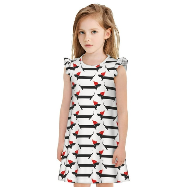 Vsdgher Chemise de Nuit de Noël Teckel pour Filles Manches Courtes à Volants Robe de Nuit Pyjama pour Fête Pyjama-TTG