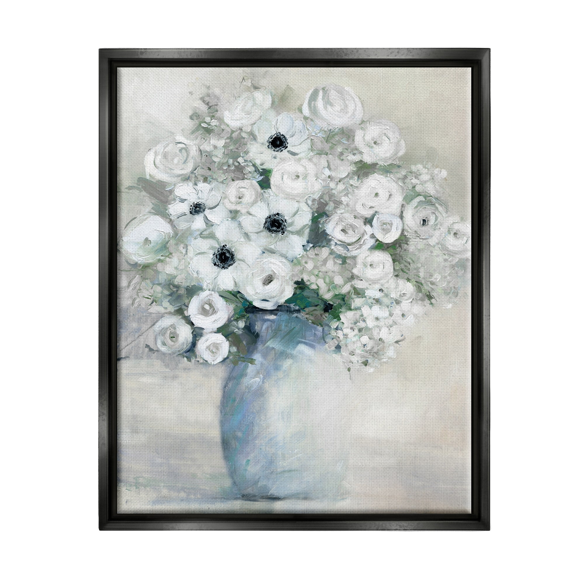 Stupell Industries Mixed White Peonies & Poppies Bouquet Traditional Painting Painting Luster Gray Floating Framed Canvas Print Wall Art, Design by Sally Swatland