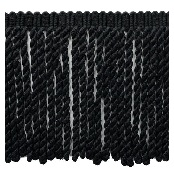 6" (15cm) Solid Cotton Rayon Mix Knitted Header Bullion Fringe Trim # BFS6,, Pure Black #K9 (Jet Black) Sold By The Yard (36"/3 ft/0.9m)