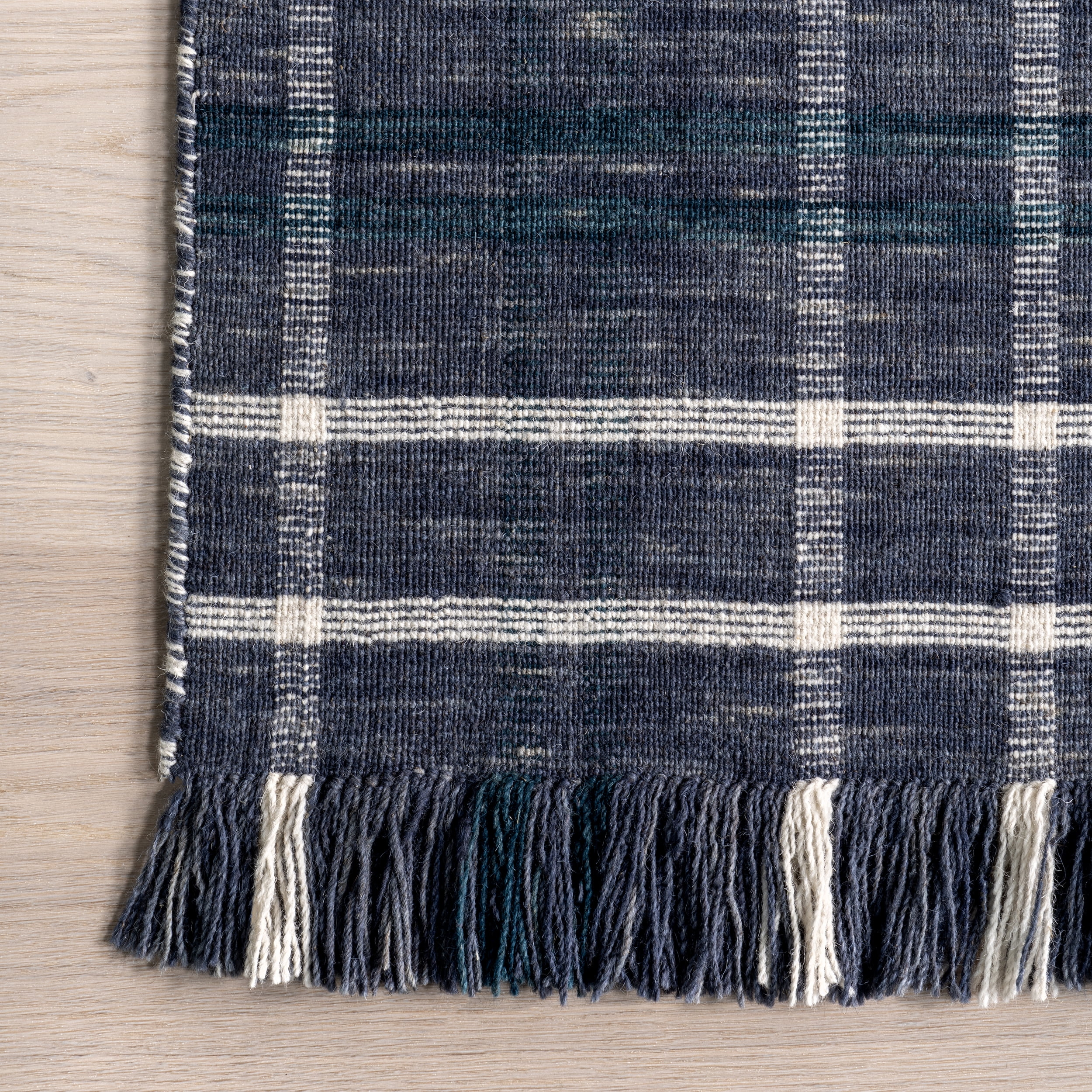 nuLOOM Loretta Plaid Wool Fringe Area Rug, 5' x 8', Blue