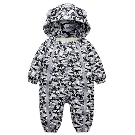 

Baby Boys Girls Camouflage Double Zip-up Light Winter Puffrt Hooded Jumpsuit Jacket Romper Down Snowsuit Toddler Outwear Size 0-18M