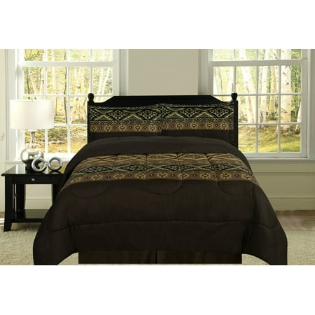 Aztec Design - Full Southwest 4 Piece Bedding Set Native Aztec Design, Brown Tan (Comforter, 2 Shams, Bedskirt)
