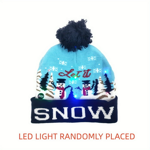 Christmas Hat Knit LED Light Hat For Unisex Winter Pom Pom Hats, Holiday Party Beanie Cap Xmas Gifts MulticolorChristmas Knitted Santa Hats Christmas Plush Hats Warm Thick Santa Hat for Christmas Par