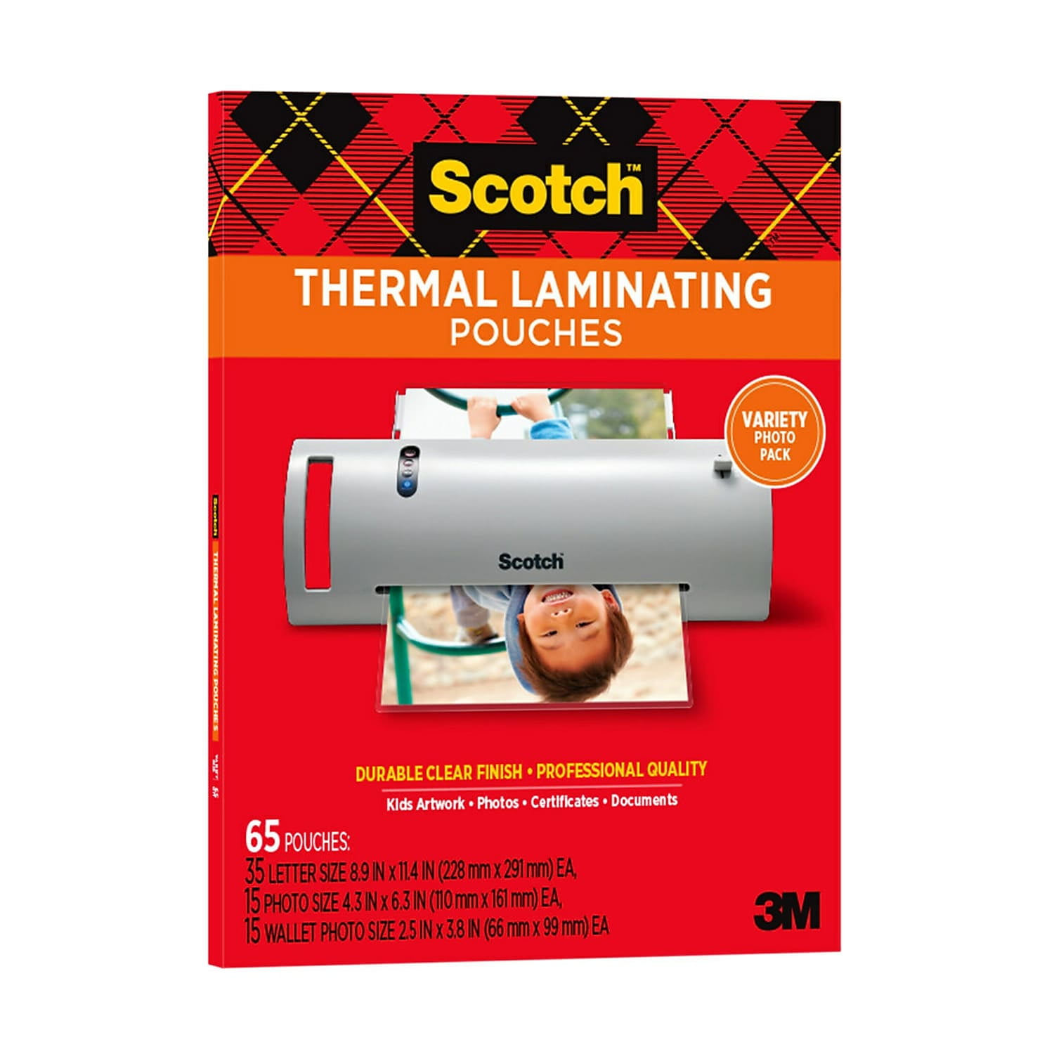 Scotch Thermal Laminating Pouches Variety Pack, Includes 35 Letter Size, 15 Standard Photo Size, and 15 Small Photo, 3 and 5 Mil, 65 Total Laminating Sheets