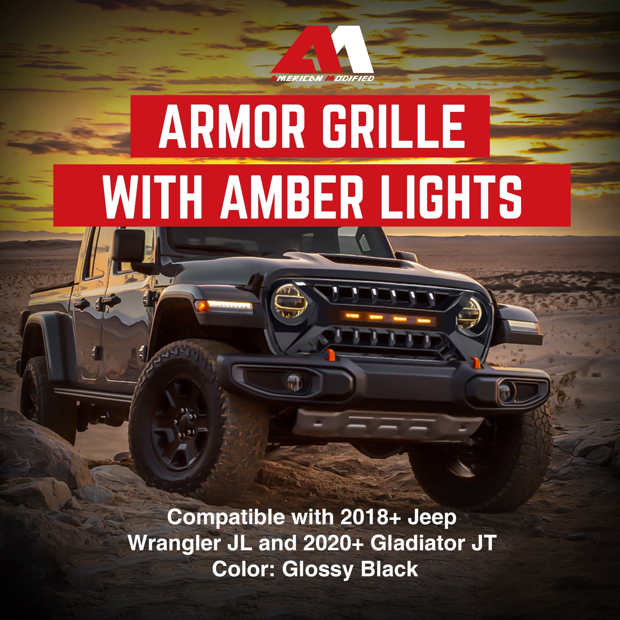 AMERICAN MODIFIED Grille w/Lights for 18-23 Jeep Wrangler JL & Gladiator JT
