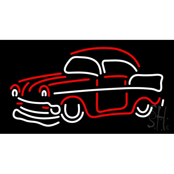 Orange Classic Car LED Neon Sign 13 x 24 - inches, Clear Edge Cut Acrylic Backing, with Dimmer - Bright and Premium built indoor LED Neon Sign for automotive store, and mall.