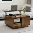 thumbnail image 5 of Pusnapku Lift Top Coffee Table, 31" Square Center Table with Sliding Door and Hidden Storage, Wood Fluted Accent Desk for Living Room, Home Office, 5 of 9
