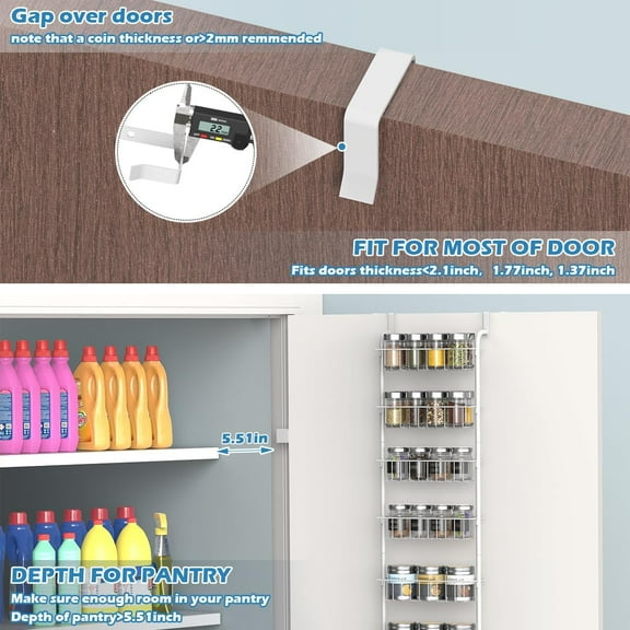 Oumilen 6 Tier Over the Door Storage Cabinet Organizer Hanging Spice Rack White, Small, Metal