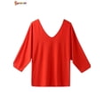 thumbnail image 3 of Spencer Women's 3/4 Sleeve Loose Blouse V Neck Back Buttons T Shirts Casual Solid Tops for Summer Fall Plus Size "Orange,M", 3 of 7