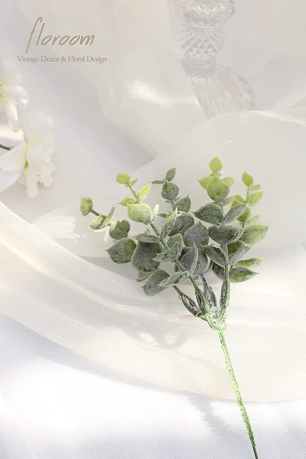 Artificial Flocked Eucalyptus Stems Faux Greenery Spray, 18pcs Best Filler Fake Plants for DIY Wedding Bouquet Centerpieces Arrangement