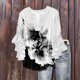 thumbnail image 4 of Tejiojio Women's Casual Printed Top Lace Trim V-Neck 3/4 Sleeves Button Down Fashionable Daily Wear, 4 of 6