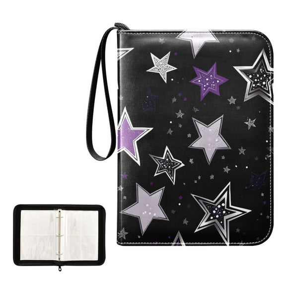 Trading Card Binder Album 400 Pockets 50 Removable 4-Pocket Pages Waterproof Stars with Silver and Purple