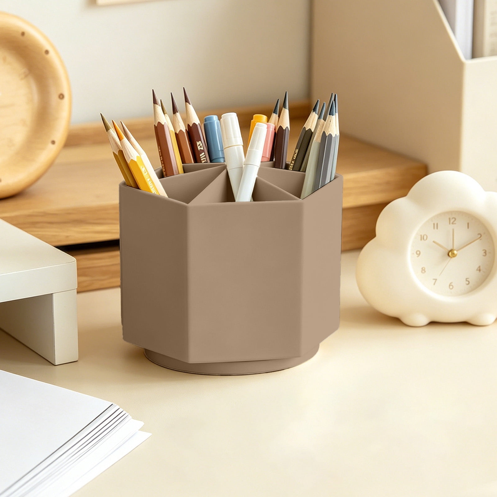 Werulen 360 Degree Rotating Pen Holder,6 Slots Large Capacity Organizer,Stable Office Desk Storage,Multi Function Home Study Tool,Desktop Work Area Accessory