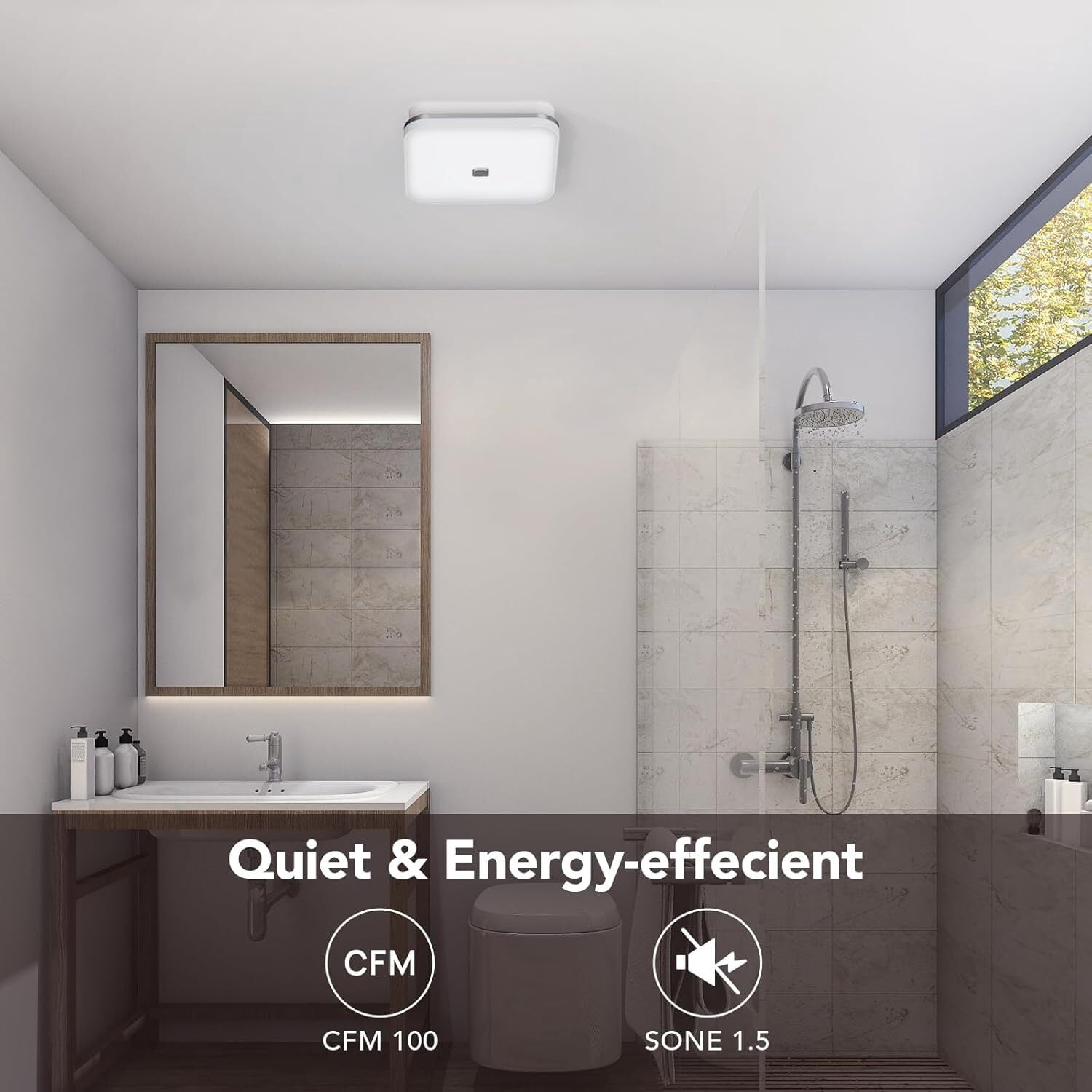 OREiN Bathroom Exhaust Fan with Light, 100 CFM 1.5 Sones, 25W Bathroom Fan with Light for Home, 1000lm 3000K/4000K/5000K Selectable & Nightlight, FCC/ETL Listed, Ceiling Opening Size 8.11" x 7.48"
