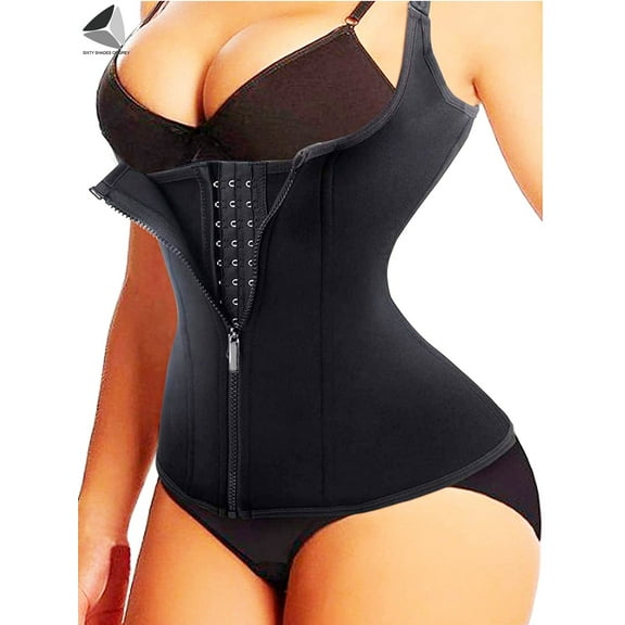 PULLIMORE Women's Waist Trainer Corset Zipper Vest Tummy Control Waist Cincher Weight Loss Body Shaper Tank Shapewear (XL, Black)
