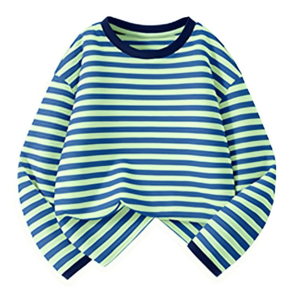 BFHHYA Kids Striped Long-Sleeve T-Shirt Girls Boys Crew Neck Casual Basic Top for Spring/Fall Daily Wear & School Outfits (3-15Y)