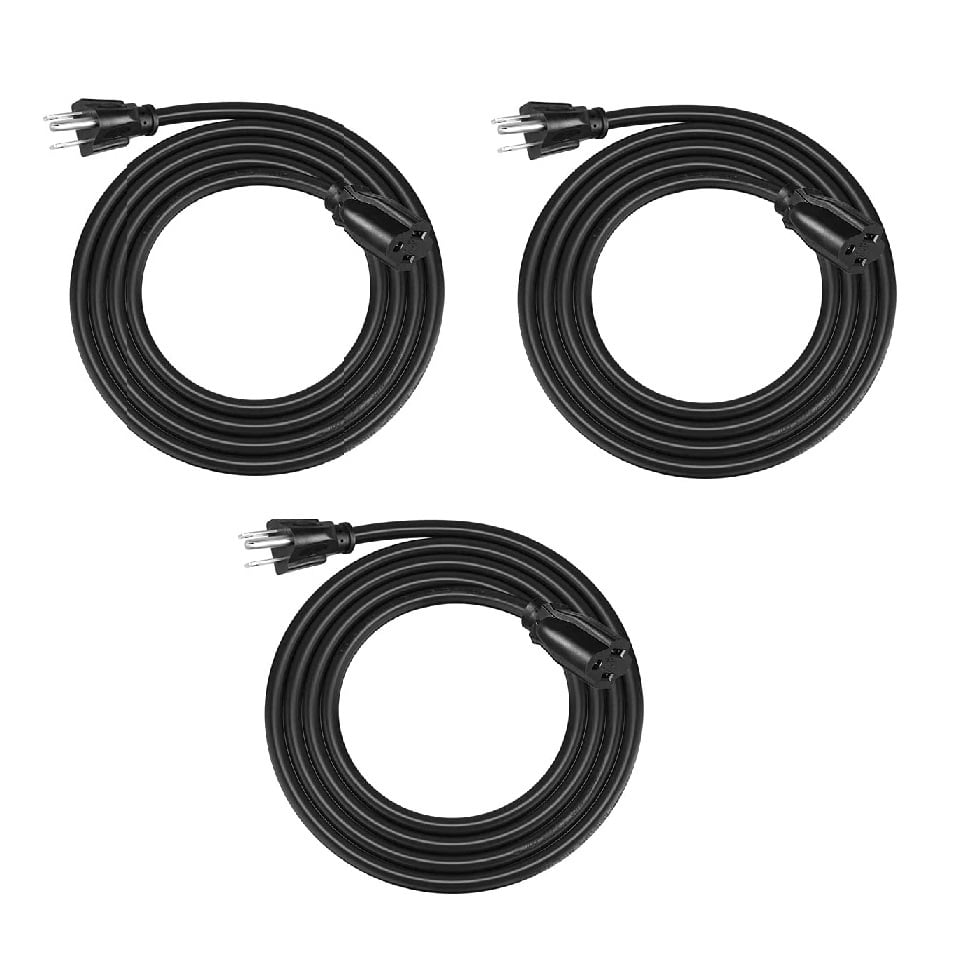 3 Pack 6Ft Extension Cords Indoor/Outdoor 18AWG Heavy Duty Black Extension Cord Pack