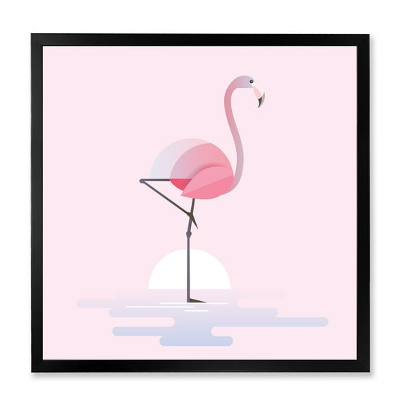 Designart 'Standing On One Toes Pink Flamingo' Farmhouse Framed Art Print