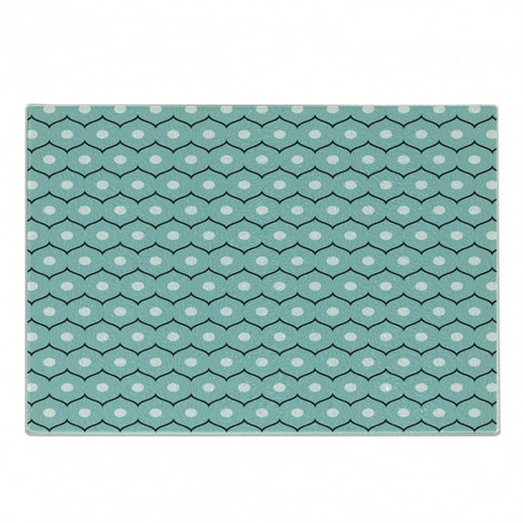 Abstract Cutting Board, Geometric Circles and Wavy Stripes Scroll Old Fashioned Illustration, Decorative Tempered Glass Cutting and Serving Board, Small Size, Seafoam Black White, by Ambesonne