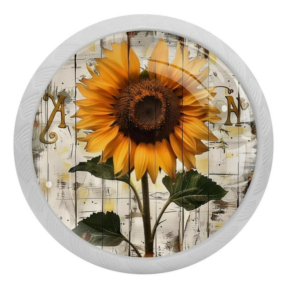 PhooArto Retro Wood Board Sunflower 4 PCS Crystal Glass Cabinet Knobs, Drawer Kitchen Cabinets Dresser Cupboard Wardrobe Pulls Handle - Glowing in the Dark