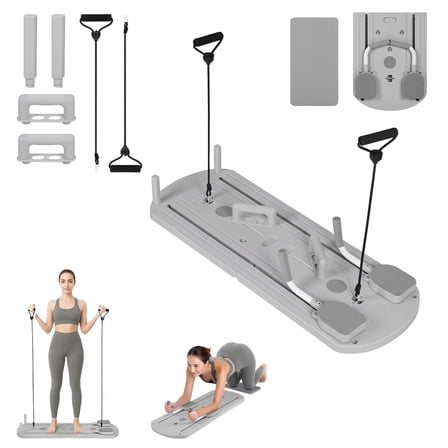 8-in-1 Foldable Home Gym Core Trainer with Resistance Bands - Multi-Function Workout Board for Full Body Exercise, Grey