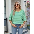 thumbnail image 5 of IWEMEK Women's Shirts Casual Summer Stripe T-Shirt Elbow Length Sleeve Drop Shoulder Tops Color Block Lightweight Pullover, 5 of 7