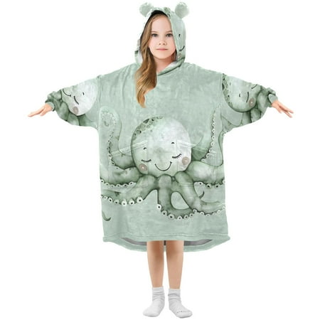 

joogoo Wearable Blanket Hoodie for Kids Cute Octopus Flannel Oversized Sweatshirt 3-14 Years M