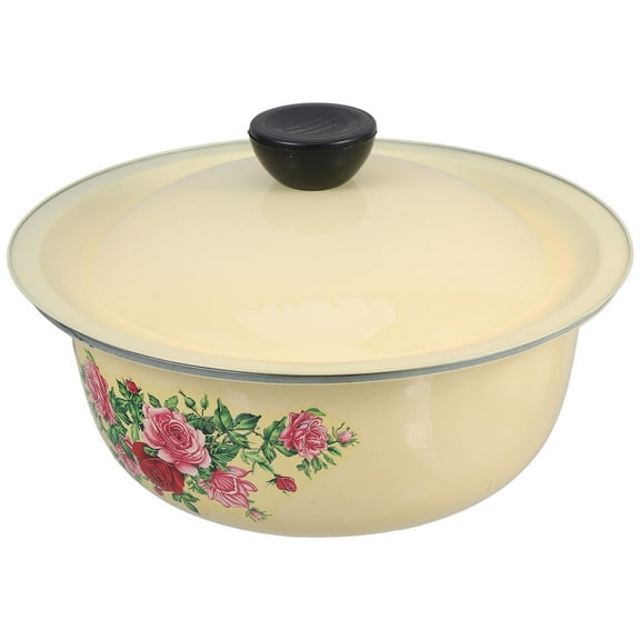 ELAYARD Vintage Enamel Storage Bowl with Lid Retro Design Metal Basin for Food and Dough Kneading
