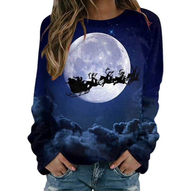 Chandail en Molleton de Noël pour Femmes Imprimé Mode Chandail Col Rond Chaud Chandail Manches Longues Fermeture Cardigan Vacances Xmas Veste Mi-Longue
