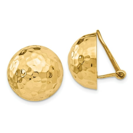 14K Yellow Gold Earring Button Women'S 16 mm Omega Clip 16Mm Hammered Non-Pierced Earrings